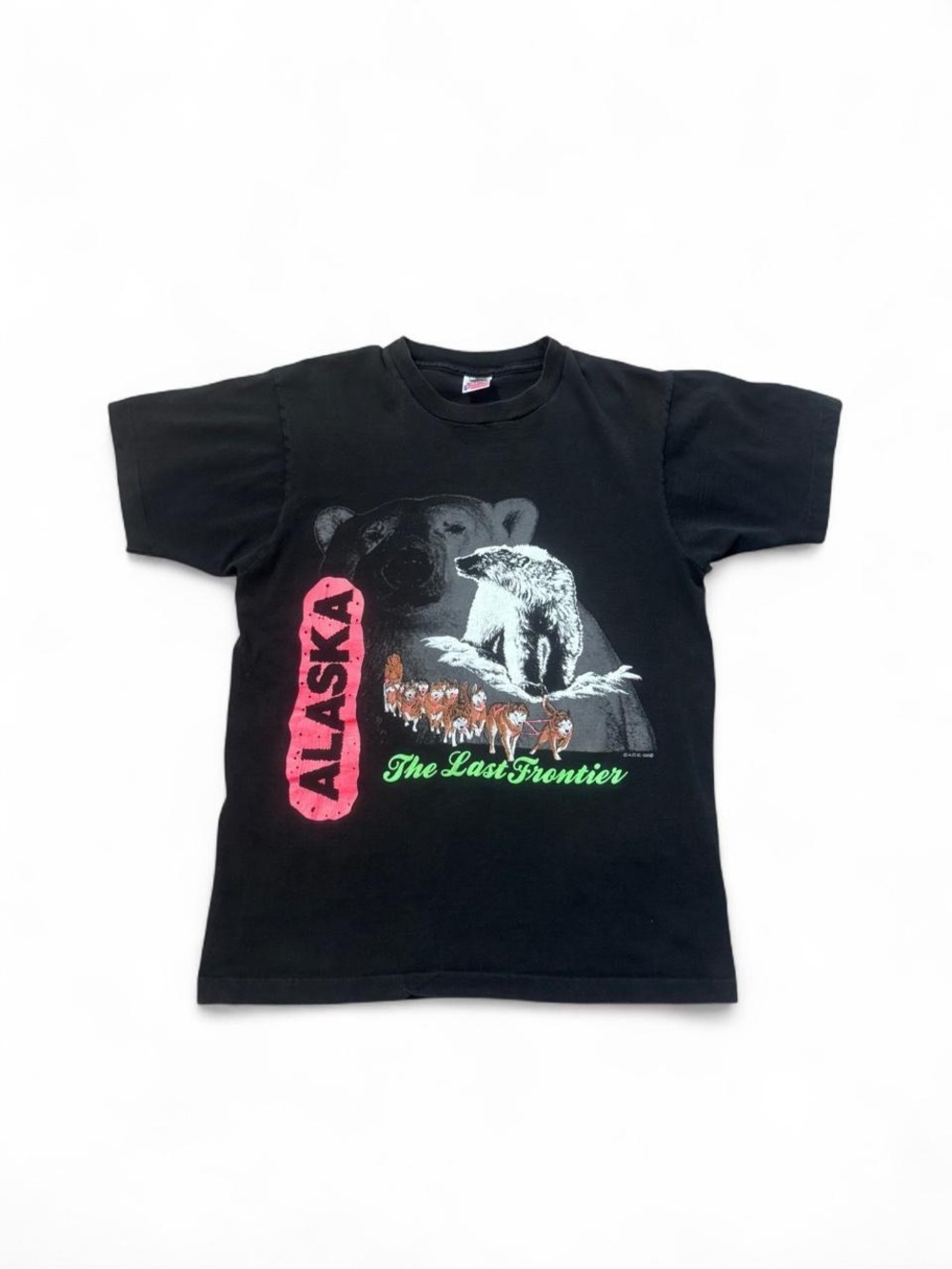 Vintage single stitch Alaska the last frontier bear sled dogs nature tee black M